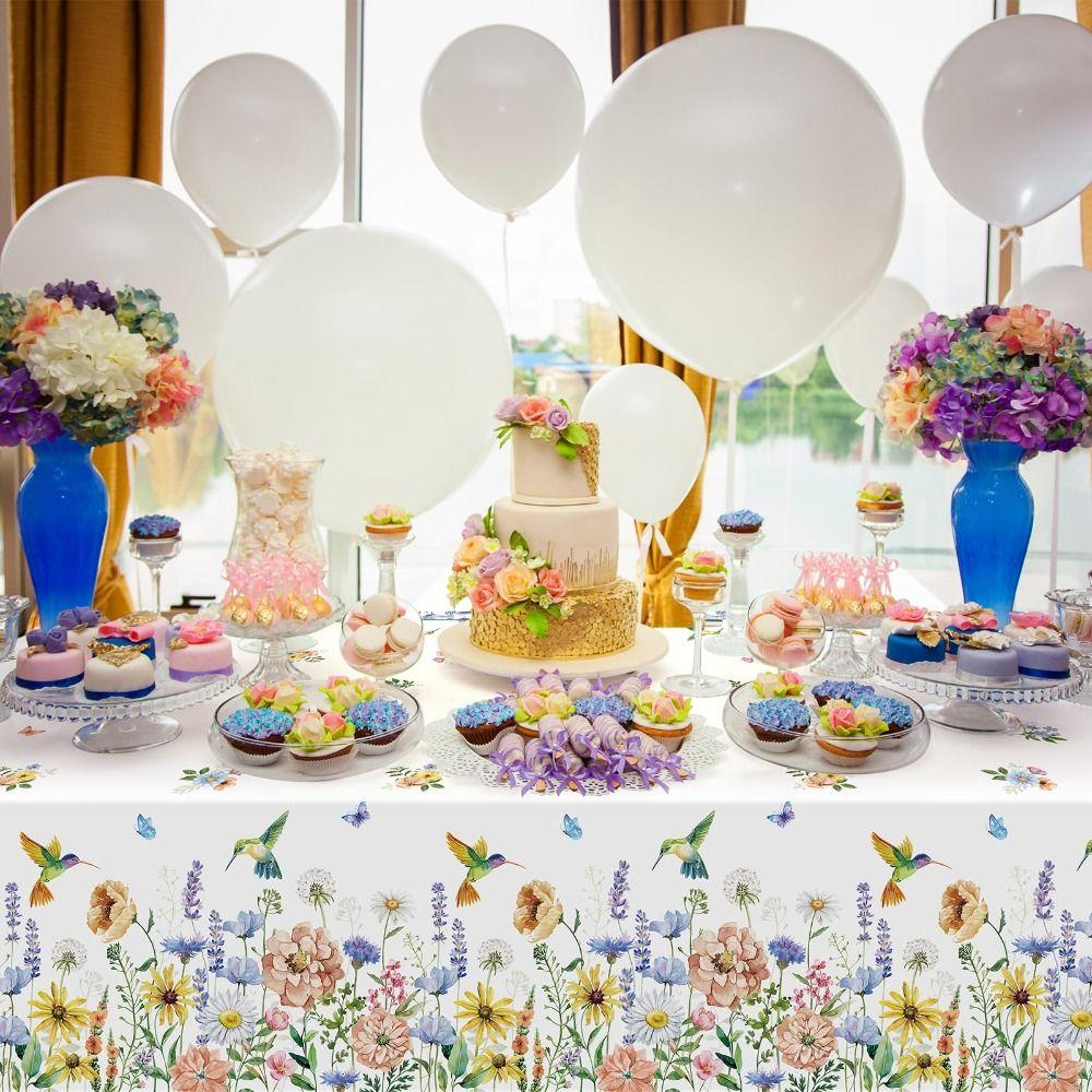 New Butterfly Wildflower Spring Floral Tablecloth Waterproof Reusable Table Mat Rectangle Shape DIY Table Cover Party