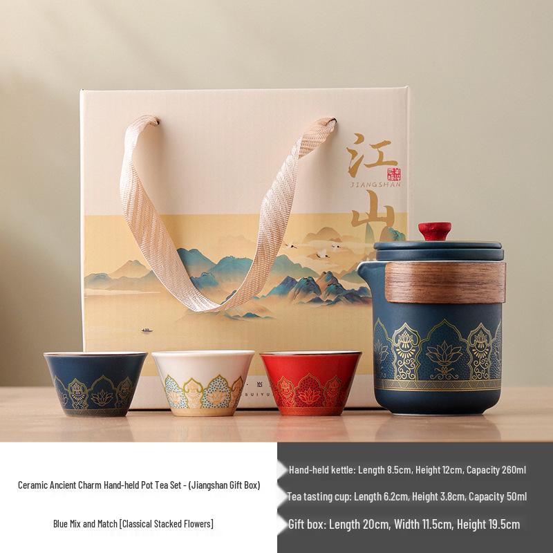 National Trend Ceramic Travel Tea Set - Portable Business Souvenir, Cultural Creative Gift with Custom Logo Option