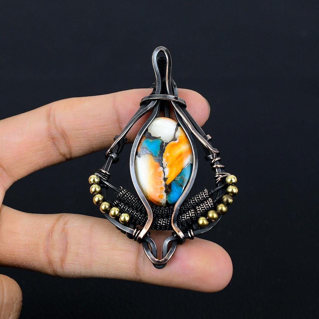 Kupfer Spiny Oyster Edelstein, reiner Kupferdraht umwickelt, handgefertigter Designer-Anhänger-Schmuck für Sie