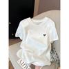 Snowflake cotton shoulder shoulder crew neck short-sleeve T-shirt for women, fashionable versatile white thin base shirt, spring, summer, autumn trend