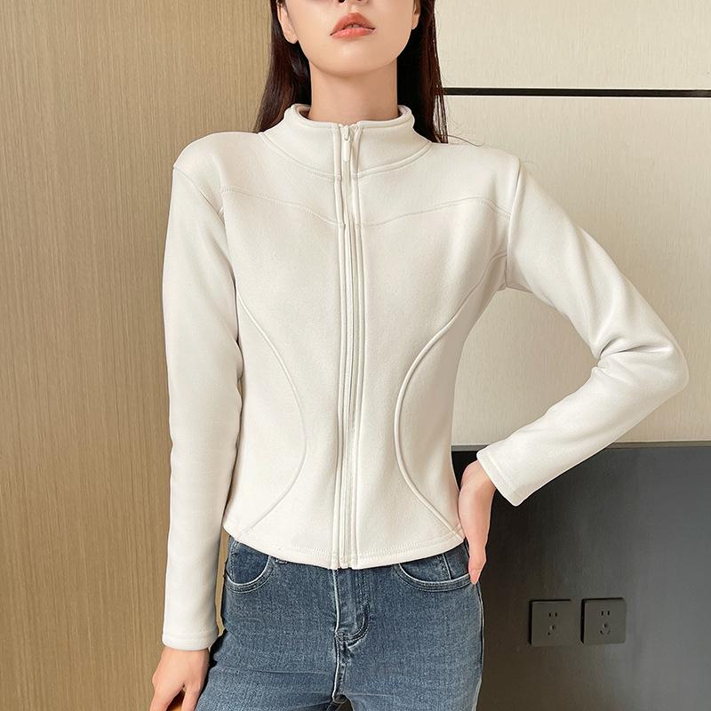 Bluza z kapturem ze stójką Sherpa Krótka kurtka Damska Jesień Zima Odzież wierzchnia Slim Fit Podszyta polarem Ciepła Top do jogi