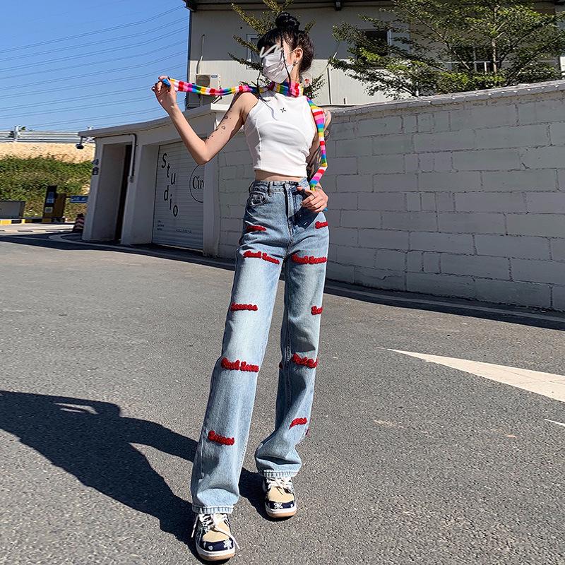 

2023 Spring Retro Embroidered High-Waist Wide-Leg Jeans for Women - Trendy Celebrity Style XL світло-синій колір