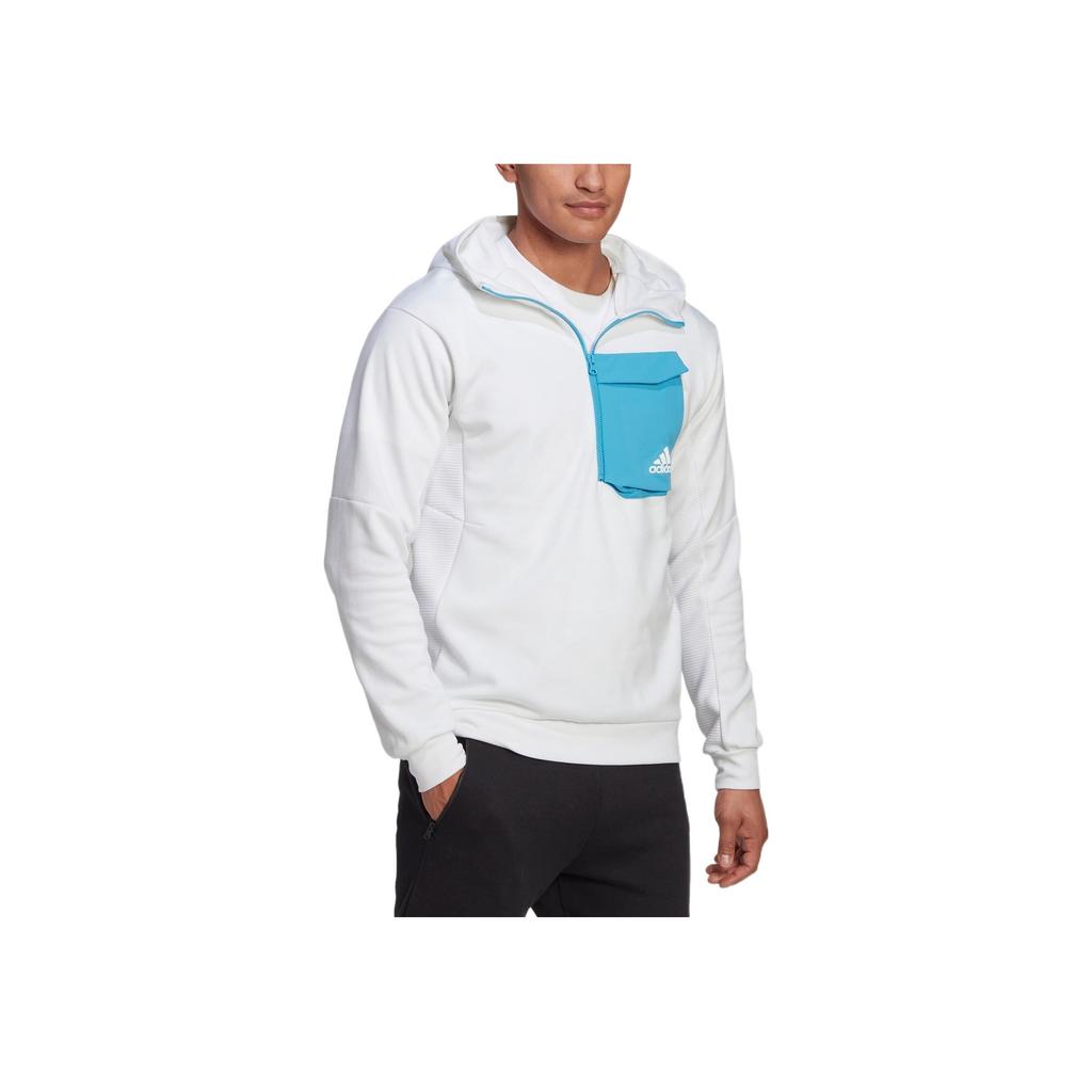 Adidas Logo Half-Zip Hooded Long Sleeve Sweatshirt With Chest Pocket Men sweatshirt White HL3859