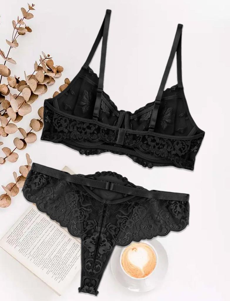 Maeau Bra Beautiful Sexy Lace Embroidered Floral No Sexy Size L See-Through Set, Breasts, Lingerie, Women's Bra, T-Back Panties, Print, Pads, Thin,