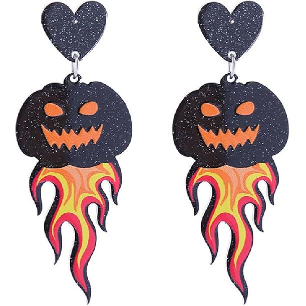 Серьги на Хэллоуин для женщин Тыква Череп Огонь Висячие серьги Мультяшный принт с призраками Хэллоуин Панк серьги Акриловые серьги-подвески Праздничные A