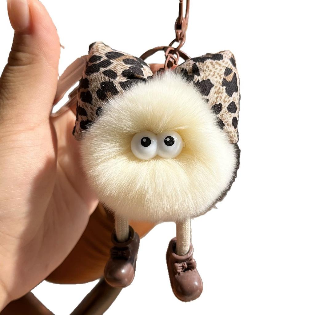 Imitation Rex Rabbit Fur Small Briquettes Plush Car Keychain Pendant Handmade Cute Cute School Bag Pendant Keychain