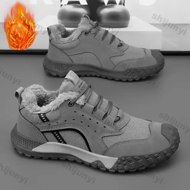 Fashion Men's Sneakers Plush Warm Lightweight Comfortable Non Slip Outdoor Men's Shoes Lace-up Cold Resistant Shoes