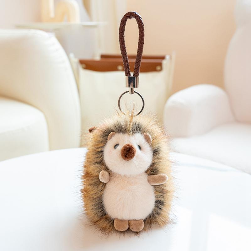 Hedgehog & Lion Fluffy Fur Plush Pendant Stuffed Cartoon Animal Cute Small Plushie Keyring Decor for Bag Gift
