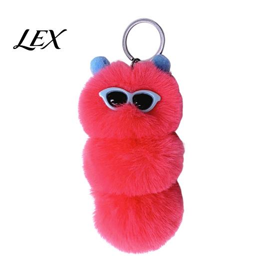 Sunglasses Caterpillar Keyring Plush Keychain, Stuffed Pendant for Decorative Backpack Ornament Bags & Car Keys, Purse Accessory