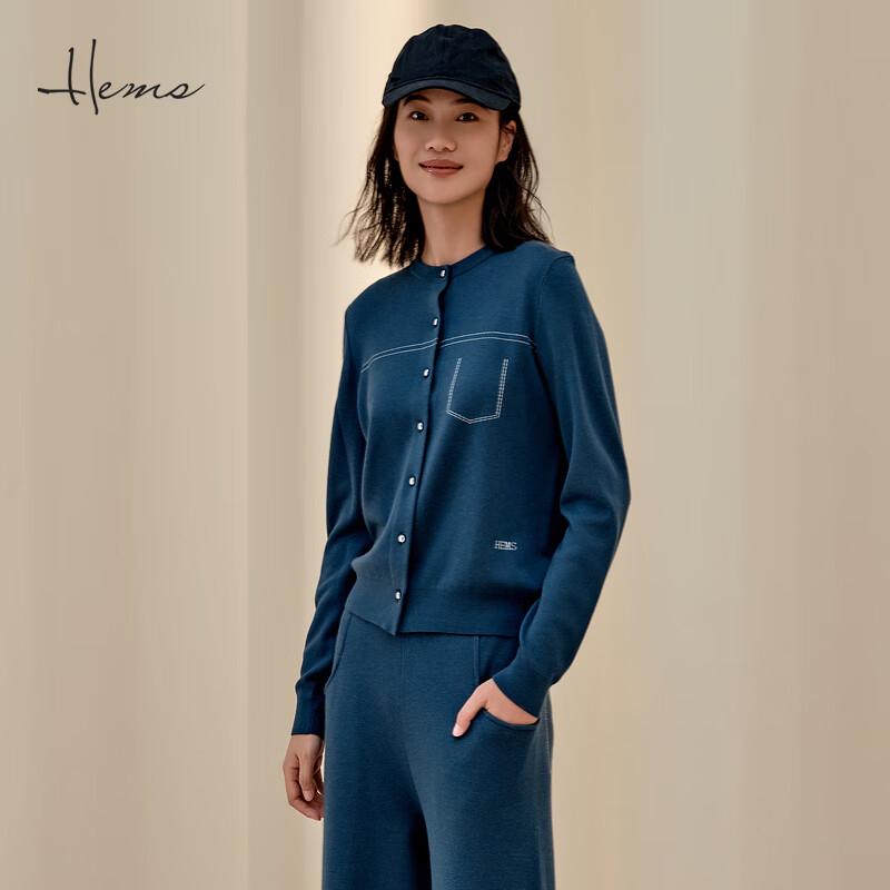 Heermans Women's Low Round Neck Long Sleeve Wool Cardigan 240Q7D4R