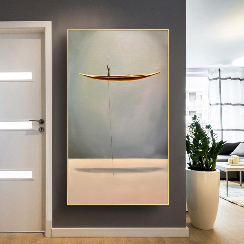Barco dorado abstracto creativo Lonely Thinker lienzo pintura carteles e impresiones imágenes artísticas de pared para decoración de Cuadros de sala de estar