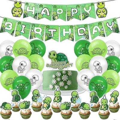 Set di Forniture per Festa Tartaruga Baby con Striscione Buon Compleanno, Palloncini Tartaruga, Topper per Torta Tartaruga, Topper per Cupcake Tartaruga, Festa a Tema Vita Marina Oceanica per