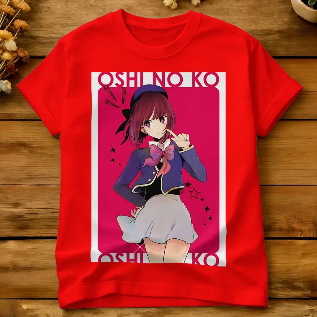 Unisex Red Cute Girl T Shirts Oshinokos 100 Cotton Tees Summer Streetwear Short Sleeves Tshirt O Neck Hippie Casual Tee Shirt