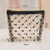 Flocked Heart Pattern Handheld Zipper Portable Mesh Makeup Bag Cosmetic Organizer Travel Essential Large Capacity