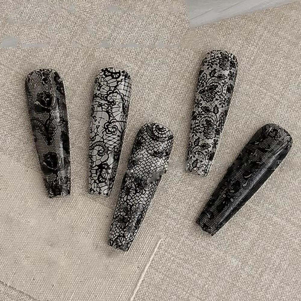 Lace Design Nail Foils Stripe Pattern Black White Nail Stickers Leopard Print Sequin Effect Nail Decorations Manicure DIY