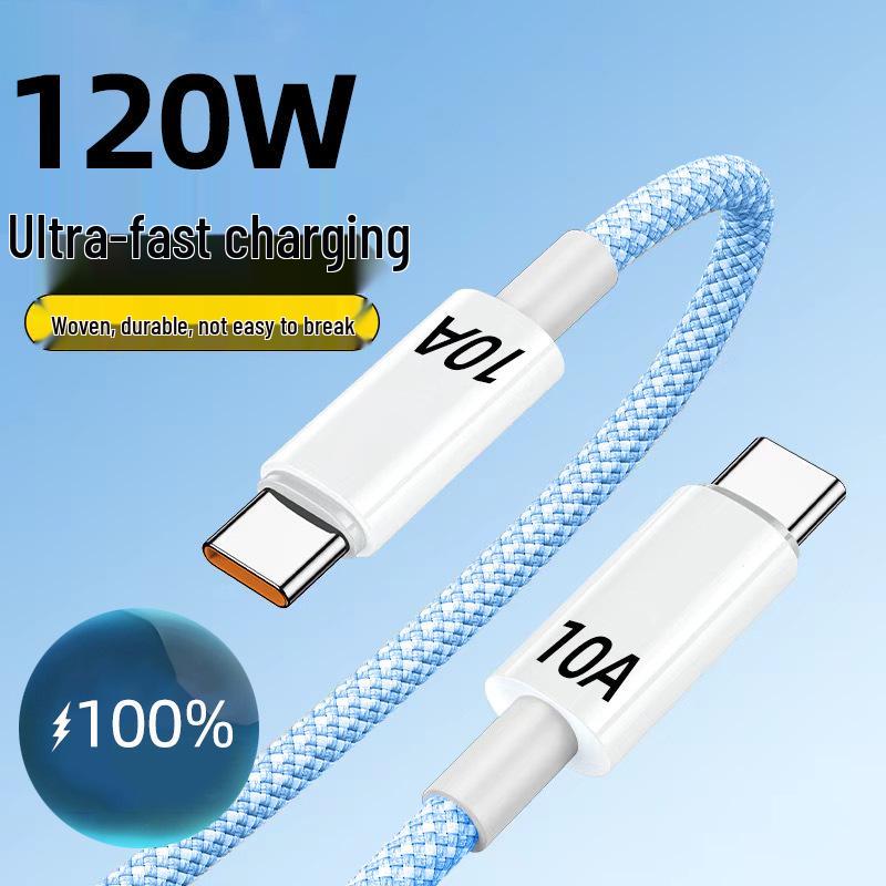 Braided 120W 10A Dual Type-C Fast Charging Cable for Apple 15/16 & Huawei