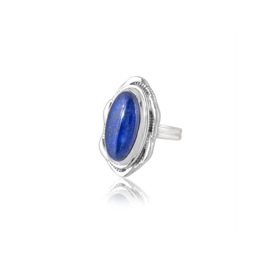 Sterling Silver Lapis Lazuli Ring - Vintage Oval Statement Ring with Rope Border Detail, Christmas Gift for Her, Anniversary gift