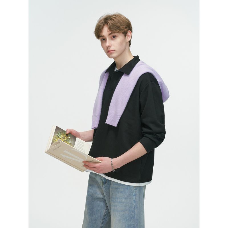 Dream Made American-Style Cleanfit Fake Two-Piece Polo Shirt Sweatshirt Men's Spring and Autum Long-Sleeved T-Shirt