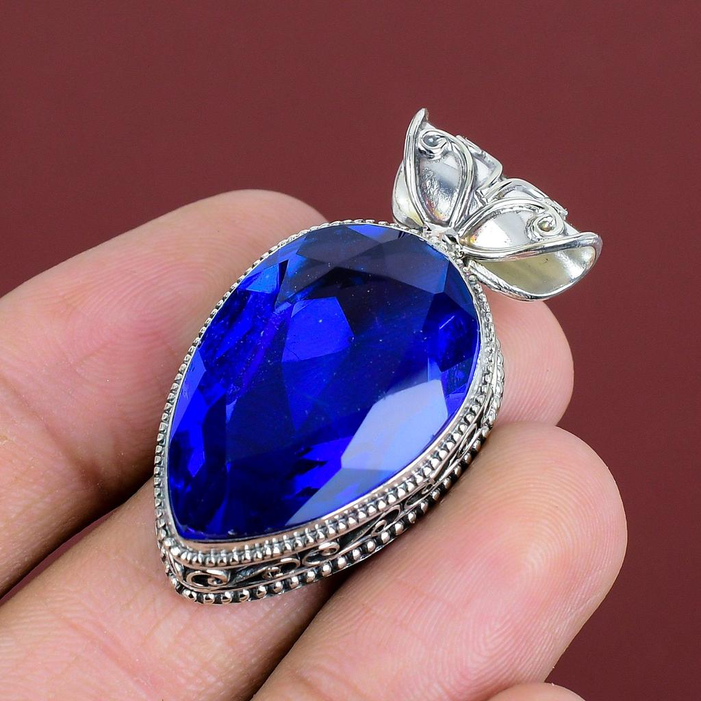 Faceted Tanzanite Quartz Pendant Vintage Gemstone Pendant 925 Sterling Silver Pendant Tanzanite Quartz Jewelry Handmade Pendant Gift For Mom