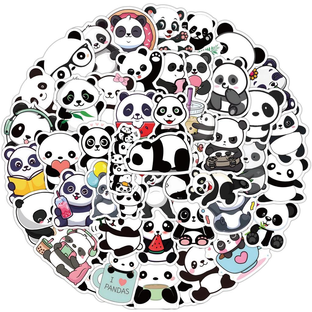 60pcs Waterproof Cartoon Panda Stickers for Motorcycles, Guitars, and Suitcases