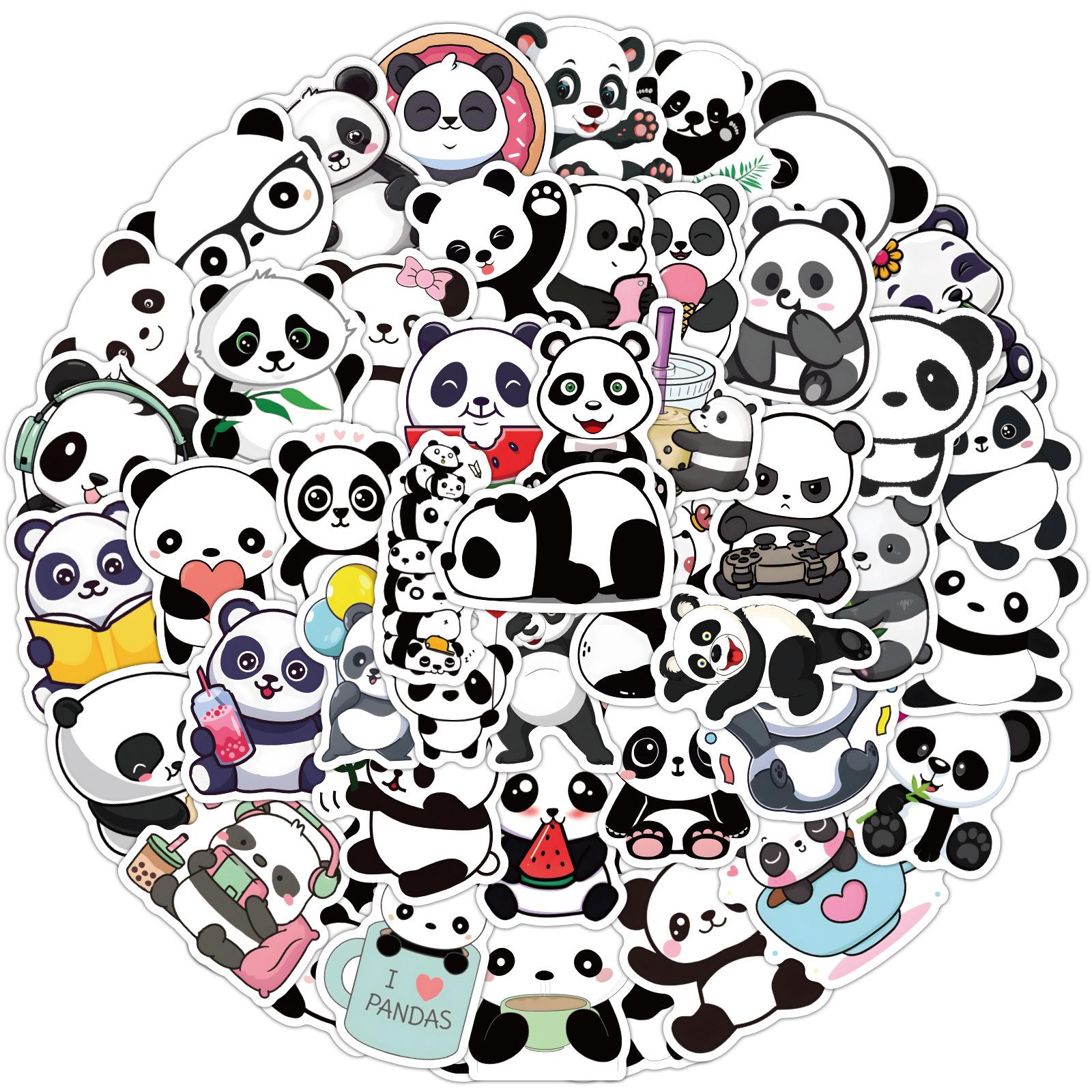 

60pcs Waterproof Cartoon Panda Stickers for Motorcycles, Guitars, and Suitcases