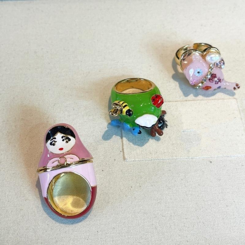 Cartoon Frogs Enamel Drop Rings Trendy Stackable Jewelry Minimalists Styles Sturdy Alloy for Youth