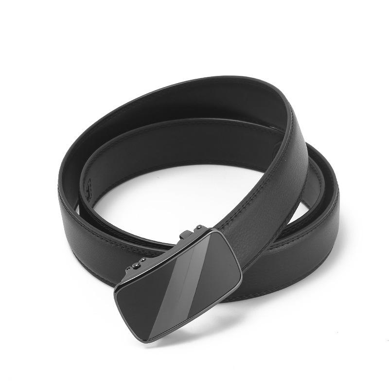 Wear Automatic Buckle Opening Two Layer Cowhide Belt for Business and Casual Men's Trendy Belt