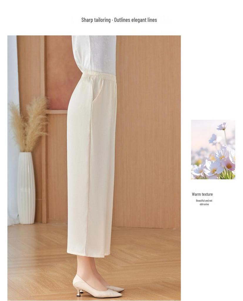 Pantalons stylés à taille haute, coupe ample, raccourcis, jambes larges, pour femmes d'âge moyen et âgées - Confort Printemps/Été
