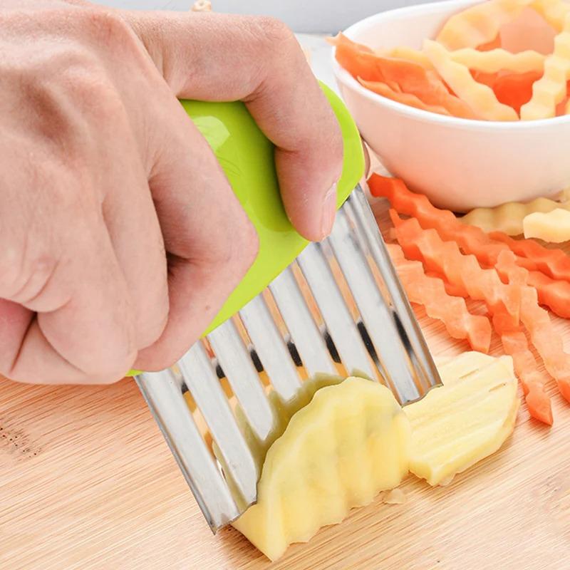 Potato Cutter Slicer Stainless Steel Vegetable Cutter Chopper Crinkle French Fry Potato Chips Cutter Knife Kitchen Tools Gadgets