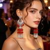 Bohemian Ethnic Style Long Beaded Tassel Drop Earrings