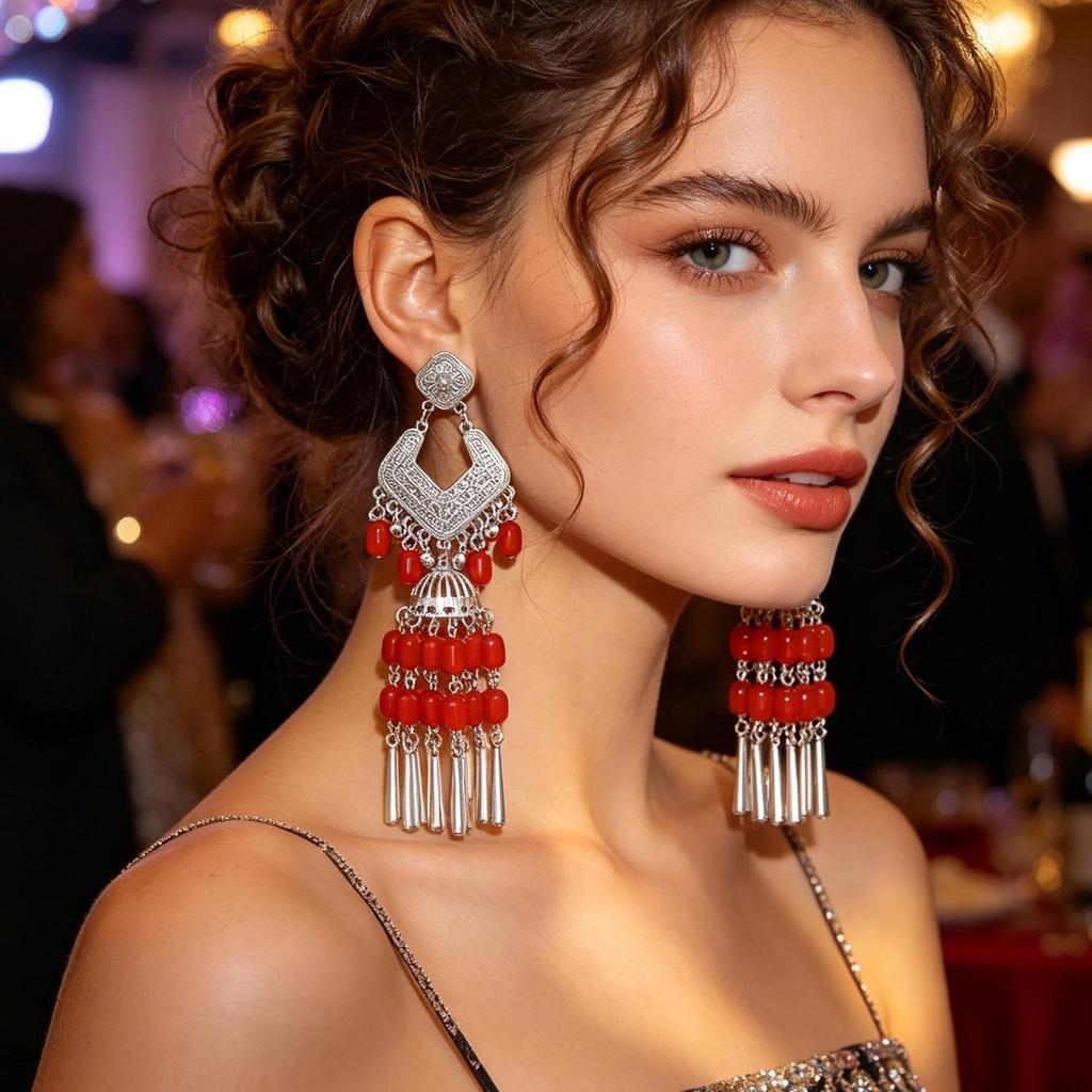 Bohemian Ethnic Style Long Beaded Tassel Drop Earrings
