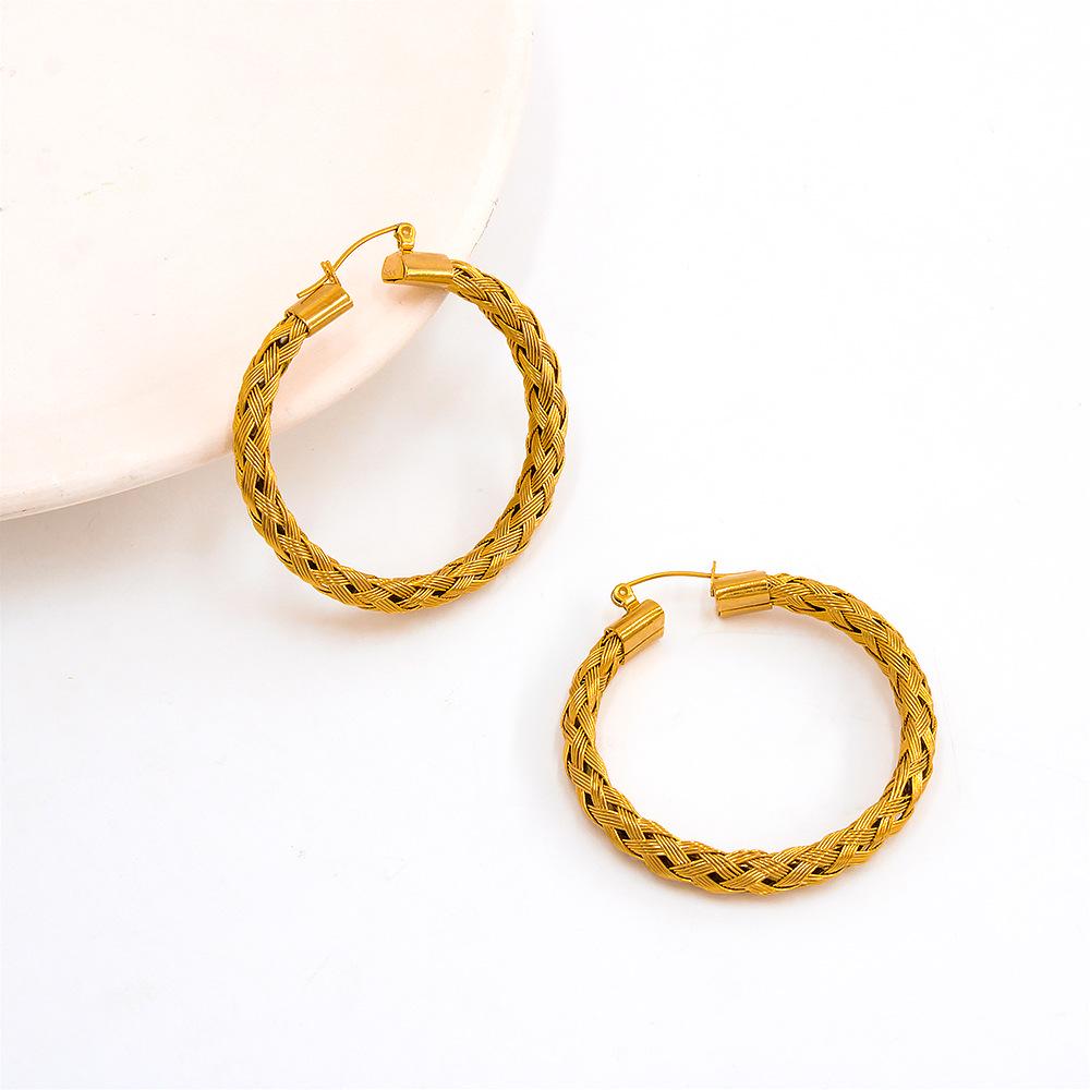 French Inspired Oversized Hoop Earrings: 18K Gold Titanium Steel Woven Mesh - Fashionable  Versatile