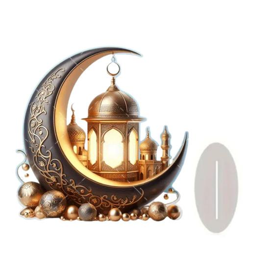 Yousheng Eid Mubarak Acrylic Ornament 2D Crescent Moon Lantern Tabletop Centerpiece Ramadan Mubarak Sign for Home Islamic Party Supplies Eid Gifts