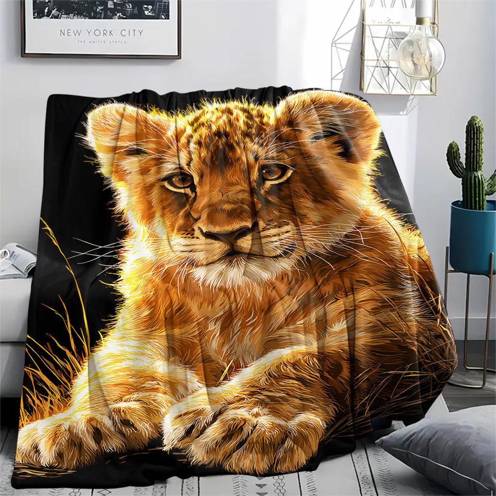 Lion Cub Print Flannel Blanket, High Quality Comfortable for All Seasons, Home Decor, Warmth and Comfort, Perfect for Christmas Gifts