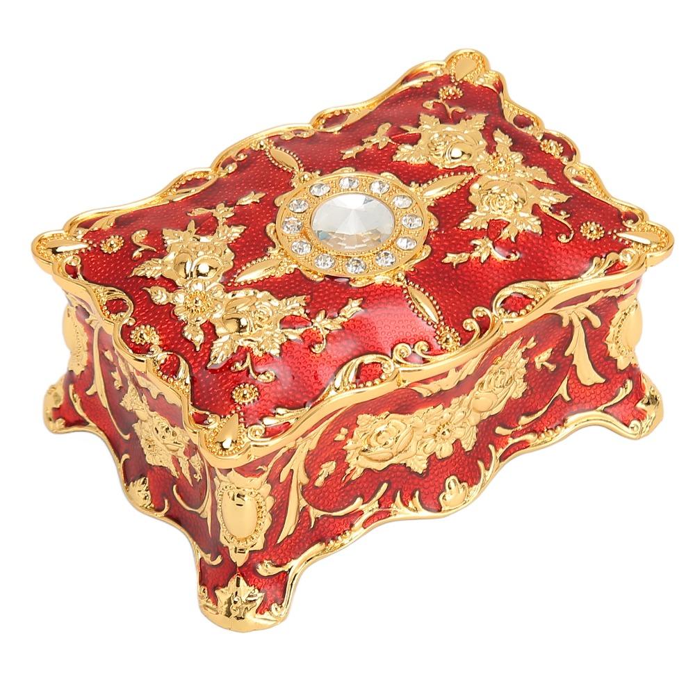 Metal Enamel Trinket Box Gold Red Treasure Chest Box Jewelry Boxes Jewelry Box  Home Dresser Decor