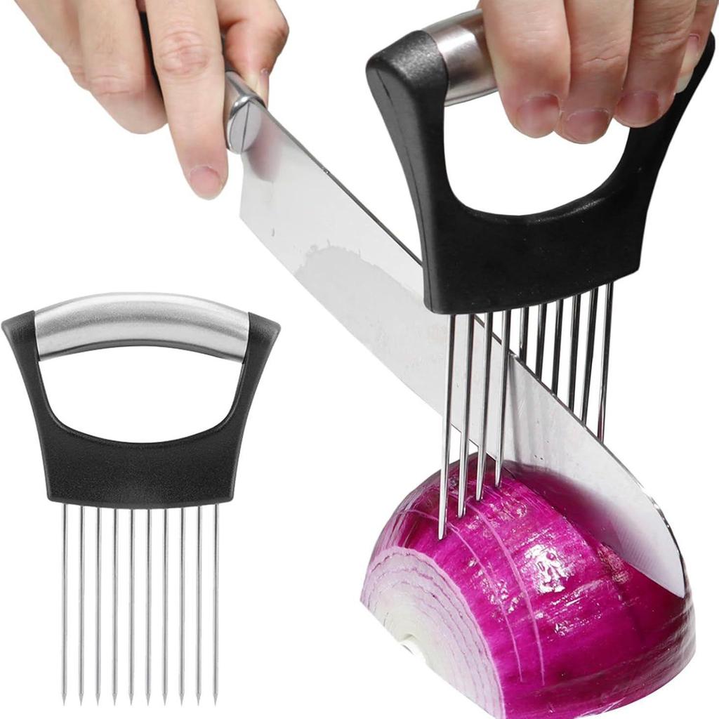 Stainless Steel Onion Holder & Slicer - Vegetable & Meat Tenderizer Tool