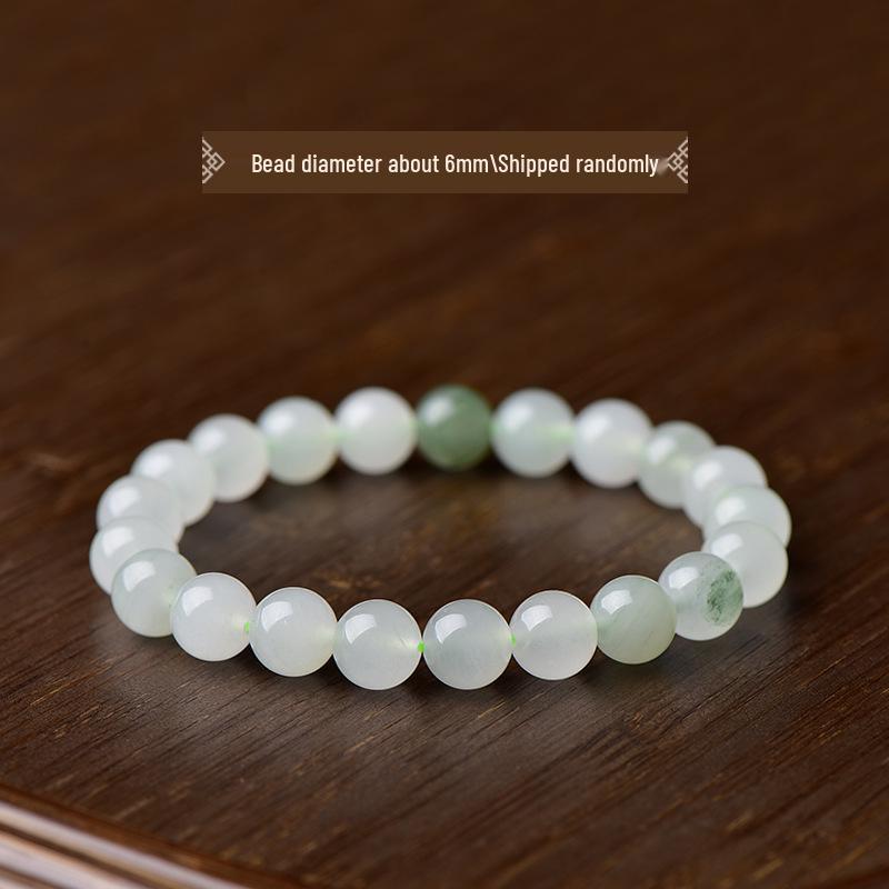 Women's Natural Tianshan, Hetian, and Xinjiang Golden Silk Jadeite Bracelet with White Chalcedony Beads
