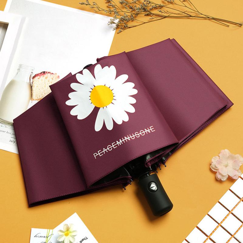 Automatisk sammenleggbar paraply Dame Svart Maling Daisy Pattern Ultrafiolettsikker paraply