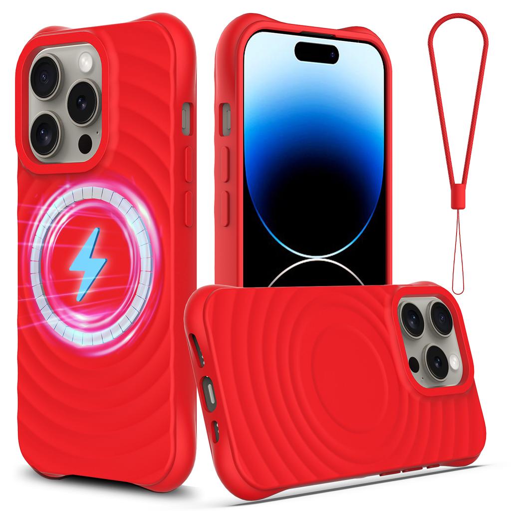 Für iPhone 14 Pro Hülle Wasserwellenstruktur Flüssigsilikon Schlanke Handyhülle Kompatibel mit MagSafe