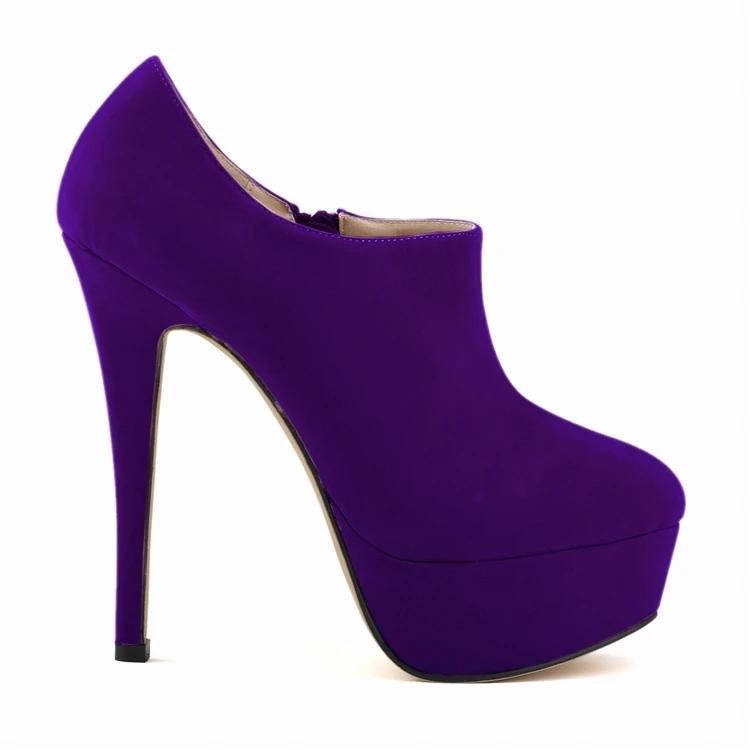 Dámské krátké kozačky Sexy 14cm Semišové Ultra vysoké podpatky Platformové lodičky Černé Kulatá špička Jehlové podpatky Podzimní Zimní boty Velká velikost 44