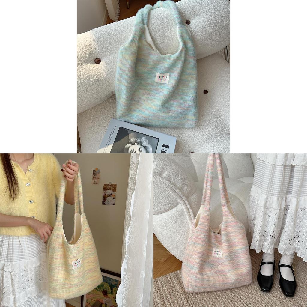 Cute Fuzzy Tote Bag For Autumn And Winter Large Capacity Canvas Single Shoulder Street Style