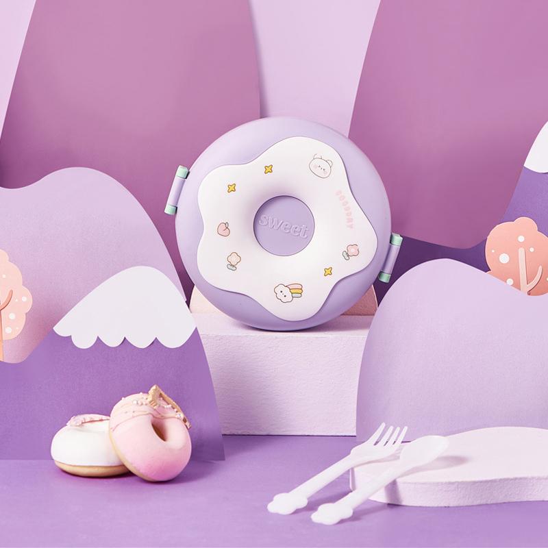 Lunch Box For Kid School Child Snack Box Donut Cartoon Leakproof Bento Box Microwavable Food Container Childrens Tableware