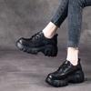 The First Layer of Cowhide Casual Shoes Women's 2025 Autumn New Leather Korean Version of Versatile Lace-up Muffin Platform Single Shoes Women's Shoes