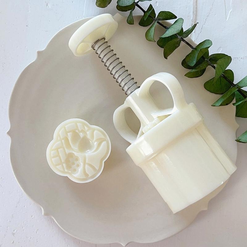 Ergonomic Handle Stamp Set Durable Mooncake Molds Lotusflower Shaped ABS Material Perfect Gift for Pastry Enthusiasts