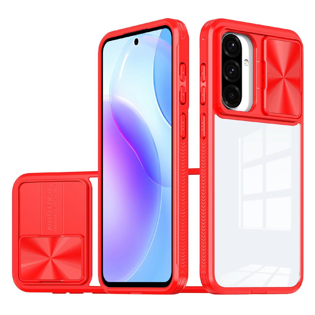 For Samsung Galaxy A56 5G Case TPU + PC Clear Phone Cover with CD-Veins Camera Lens Sliding Lid