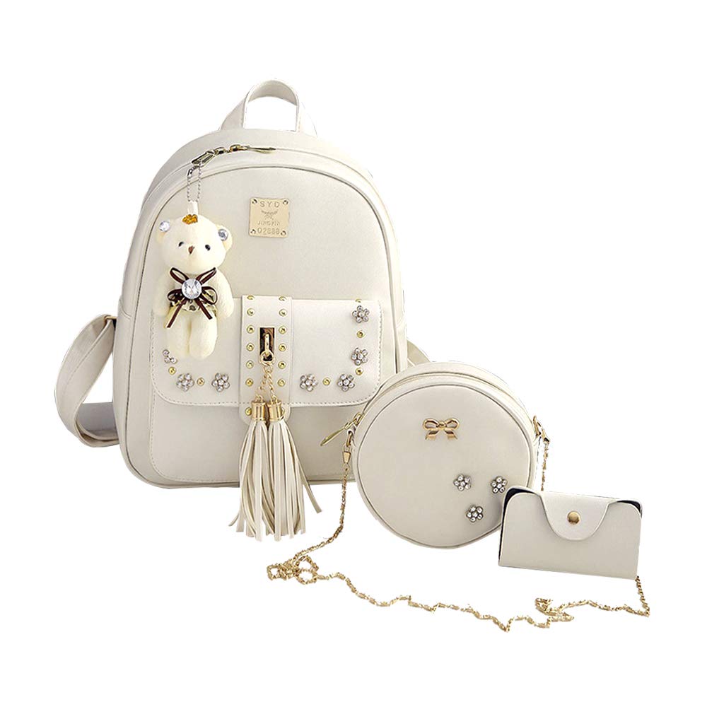 

set including and card case 3Color [FUPUONE] 3-piece rucksack, pochette, (White) білий