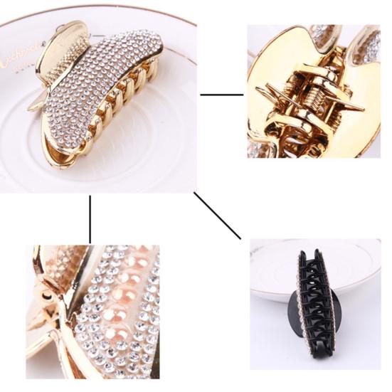Elegant Women Rhinestone Faux Pearl Hair Claw Hairpin Ponytail Holder Accessory