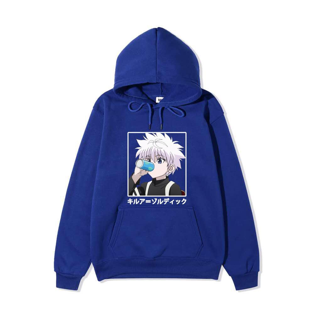 Hunter X Hunter Killua Anime Hoodie Vertical Japanese Letter Print Casual Long Sleeve Pullover Sweatshirt
