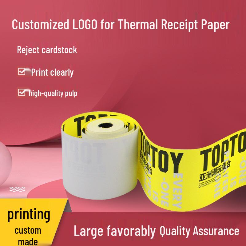 Custom 57x50 Thermal Receipt Paper with Advertising Patterns, Cash Register & ATM Slip, 80x80 Cinema Style.