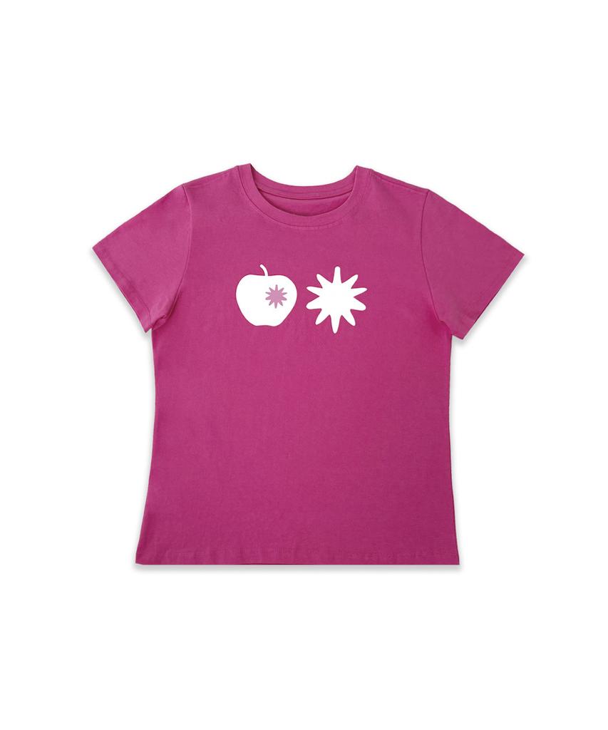 Nyuyogwogseu Apple Print Short Sleeve T-Shirt_Hot Pink